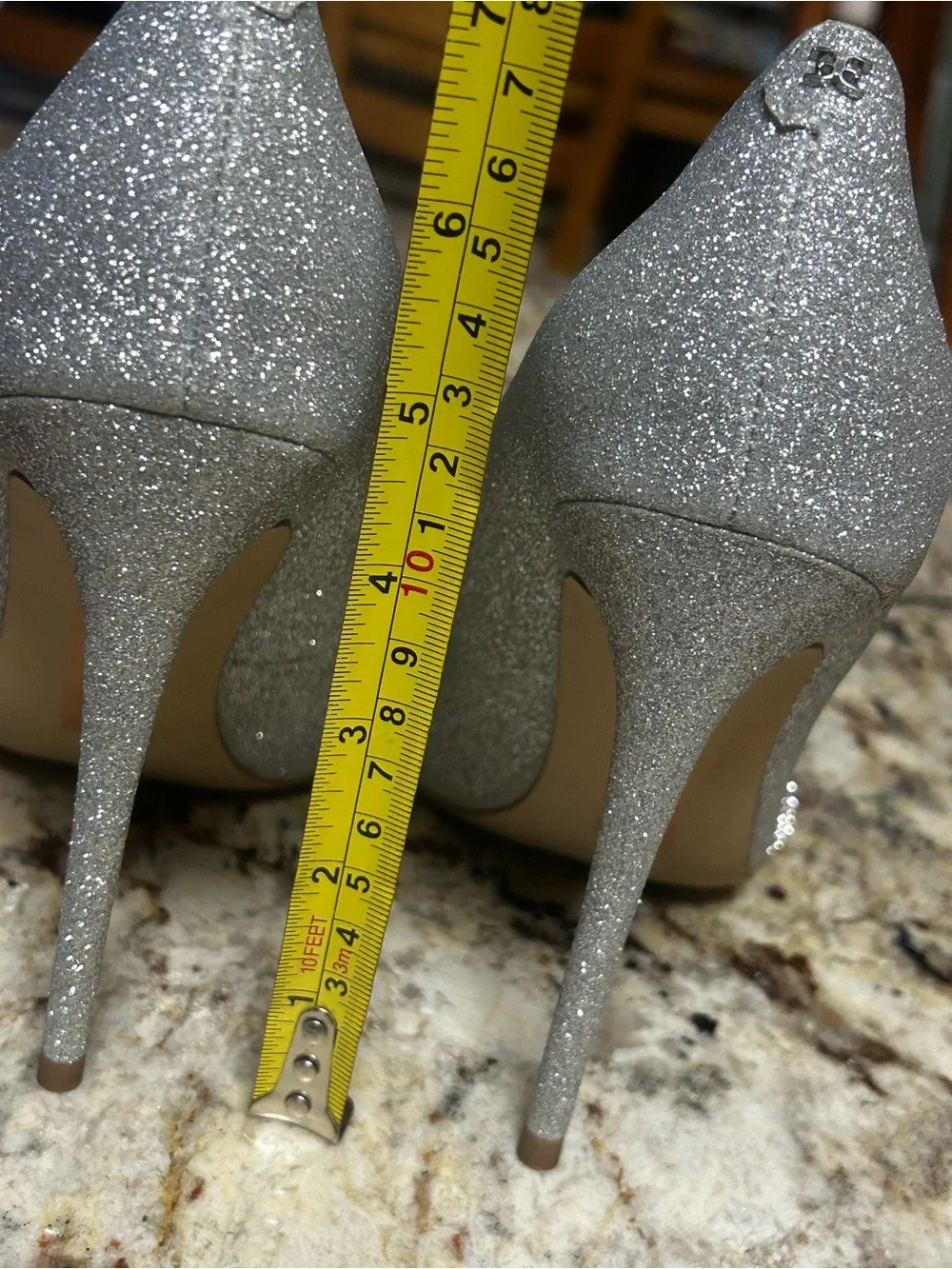 Sam Edelman 8.5 Silver Glitter Pointed Toe,Bow Stiletto Heels- Excellent Clean